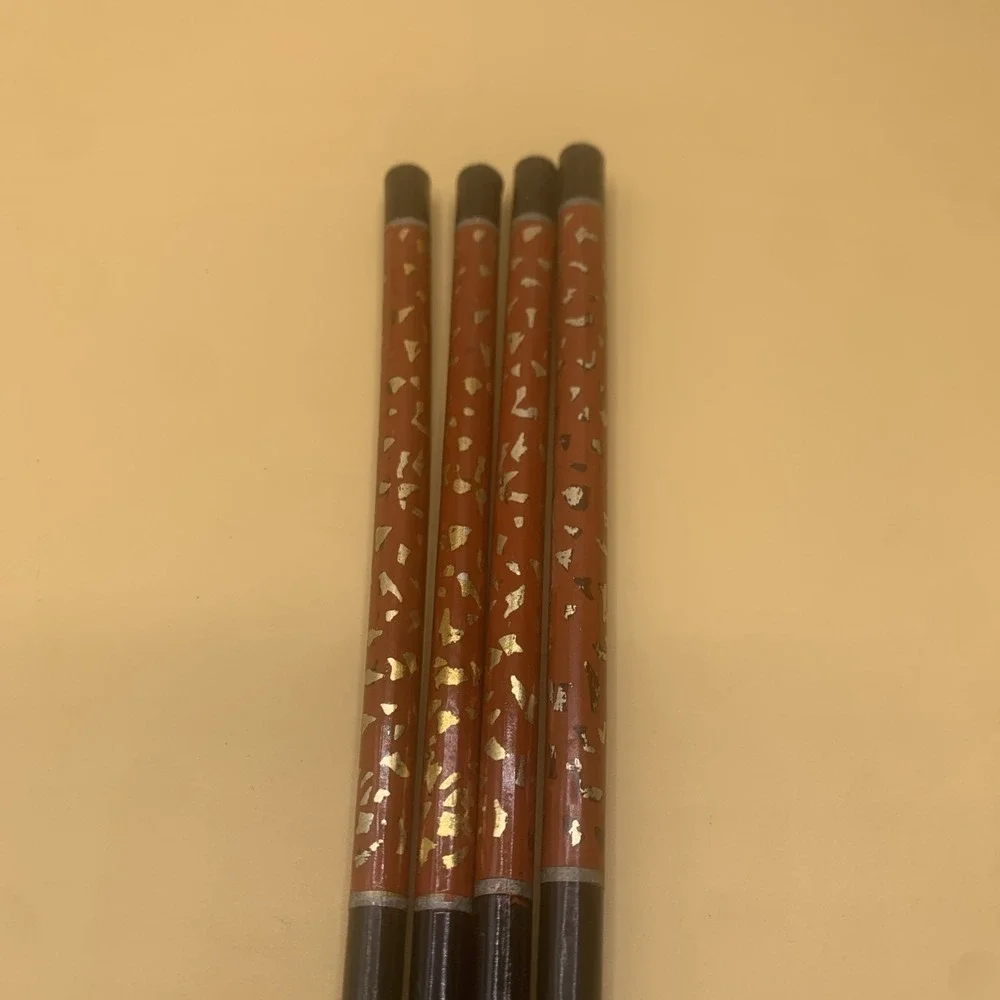 Vintage Black & Brown Lacquer Chopsticks with Speckle Gold Design  ~  2 Sets